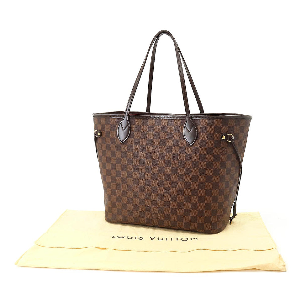 Louis Vuitton Damier Neverfull MM Tote Bag Ebene Brown Cerise Gold Metal Fittings