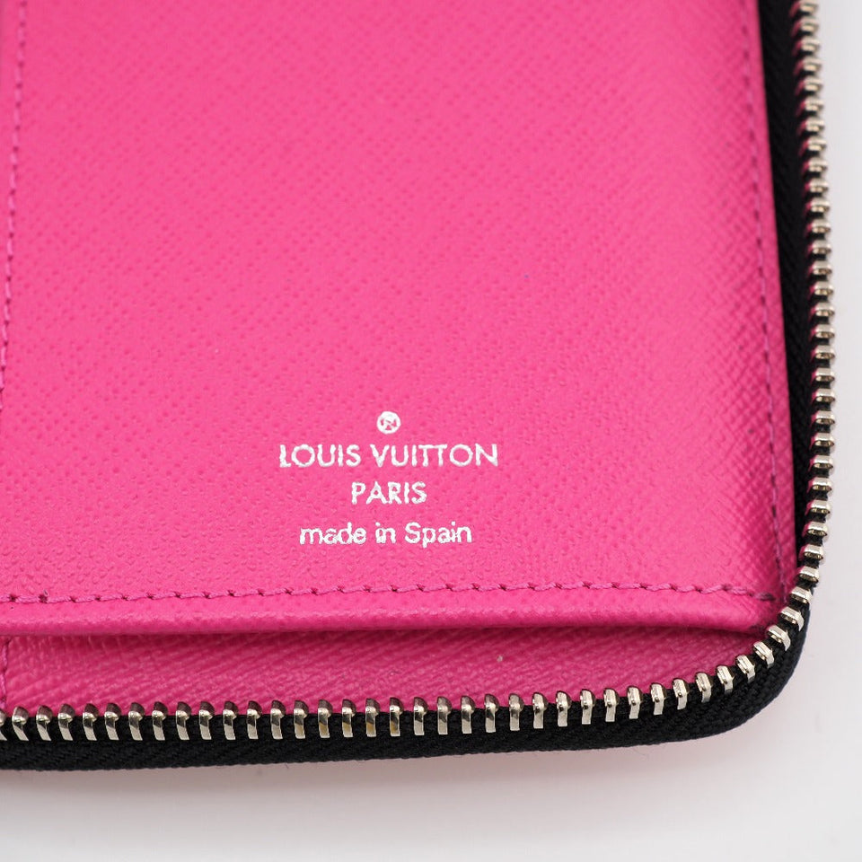 Louis Vuitton Zippy Wallet Vertical Coated Canvas Round Zipper Fuchsia Pink