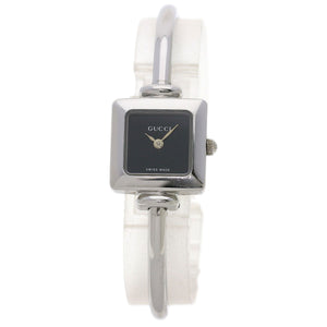 Gucci Watches Quartz 1900L Stainless Steel , Stainless Steel Silver Square face black dial Women
