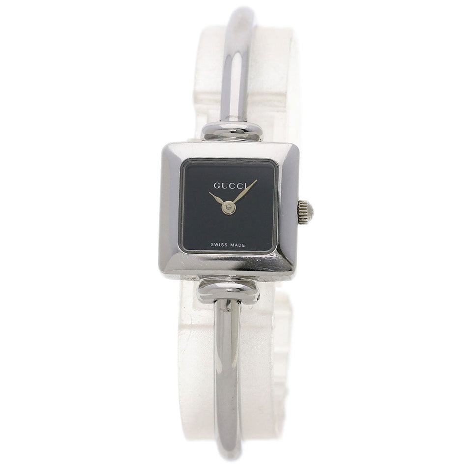 Gucci Watches Quartz 1900L Stainless Steel , Stainless Steel Silver Square face black dial Women