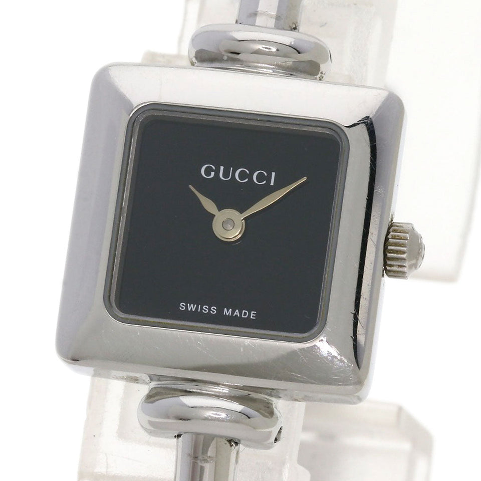 Gucci Watches Quartz 1900L Stainless Steel , Stainless Steel Silver Square face black dial Women