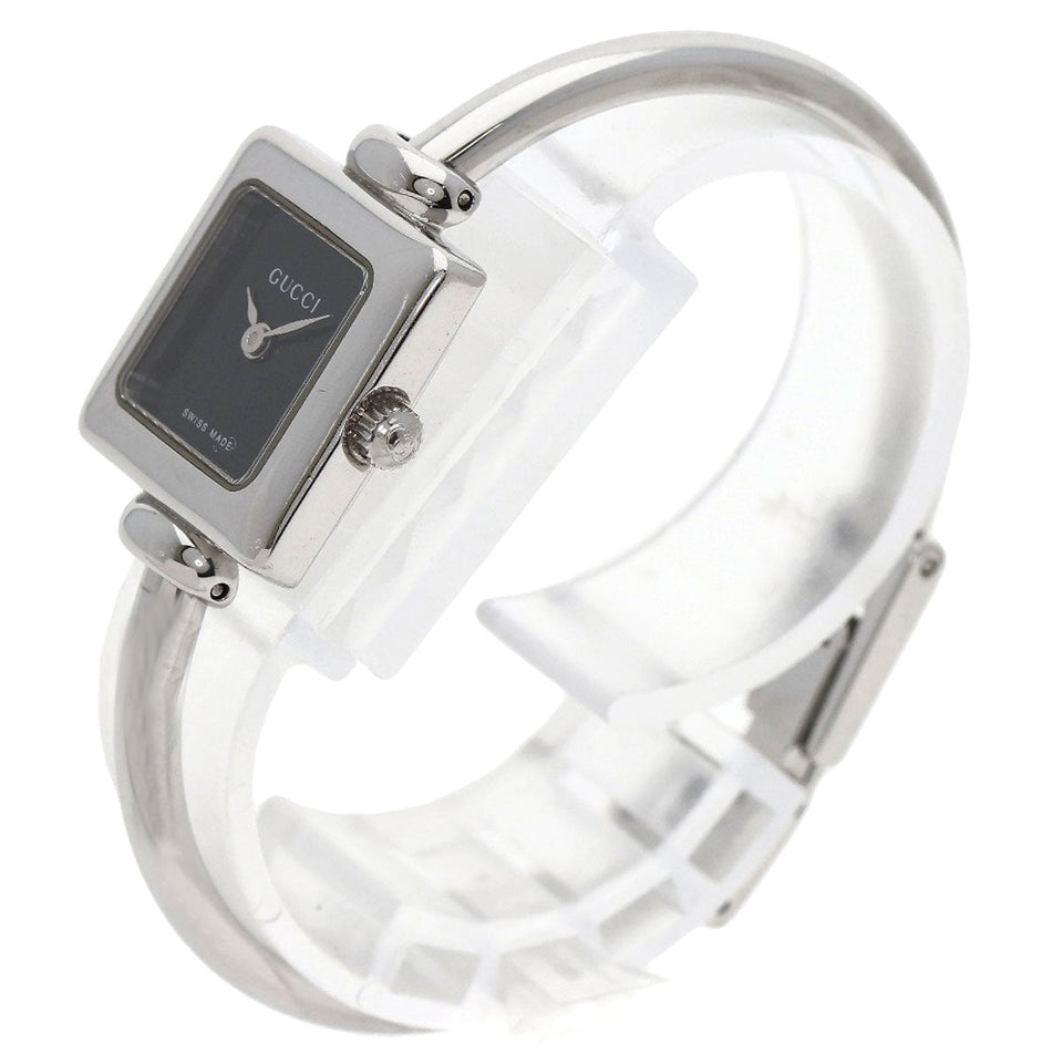 Gucci Watches Quartz 1900L Stainless Steel , Stainless Steel Silver Square face black dial Women