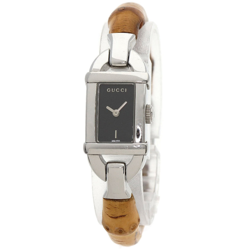 Gucci Watches Quartz 6800L Stainless Steel, Bamboo Silver Bamboo black dial Women