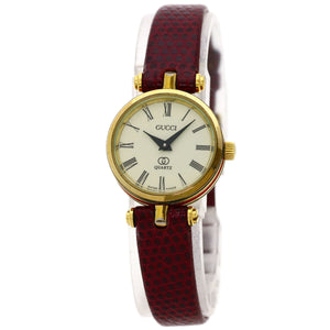 Gucci Watches Quartz Gold Plated, Leather gold Sherry line Ivory dial Women