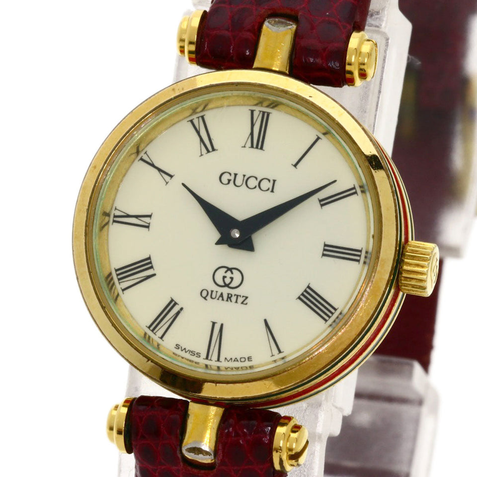 Gucci Watches Quartz Gold Plated, Leather gold Sherry line Ivory dial Women