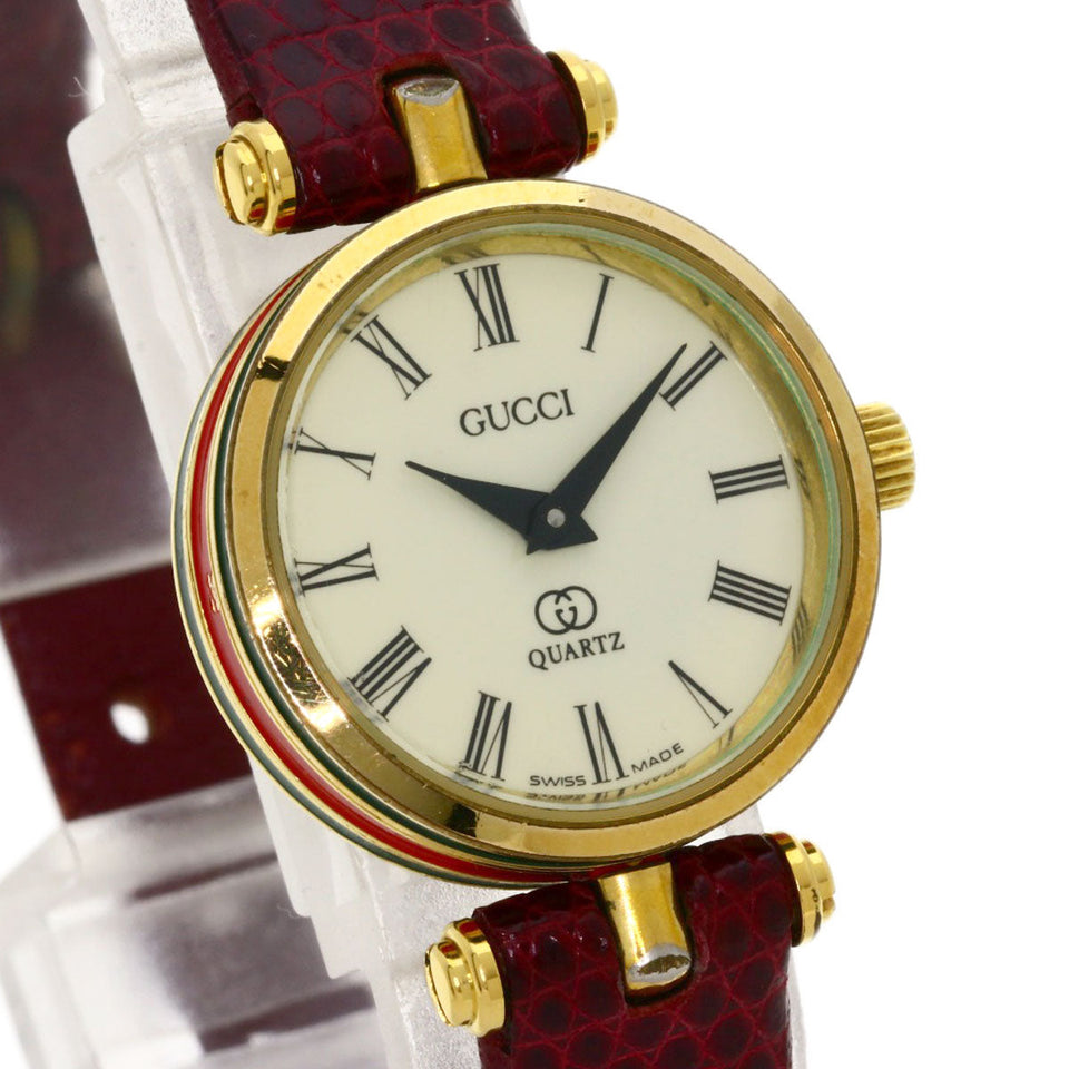 Gucci Watches Quartz Gold Plated, Leather gold Sherry line Ivory dial Women