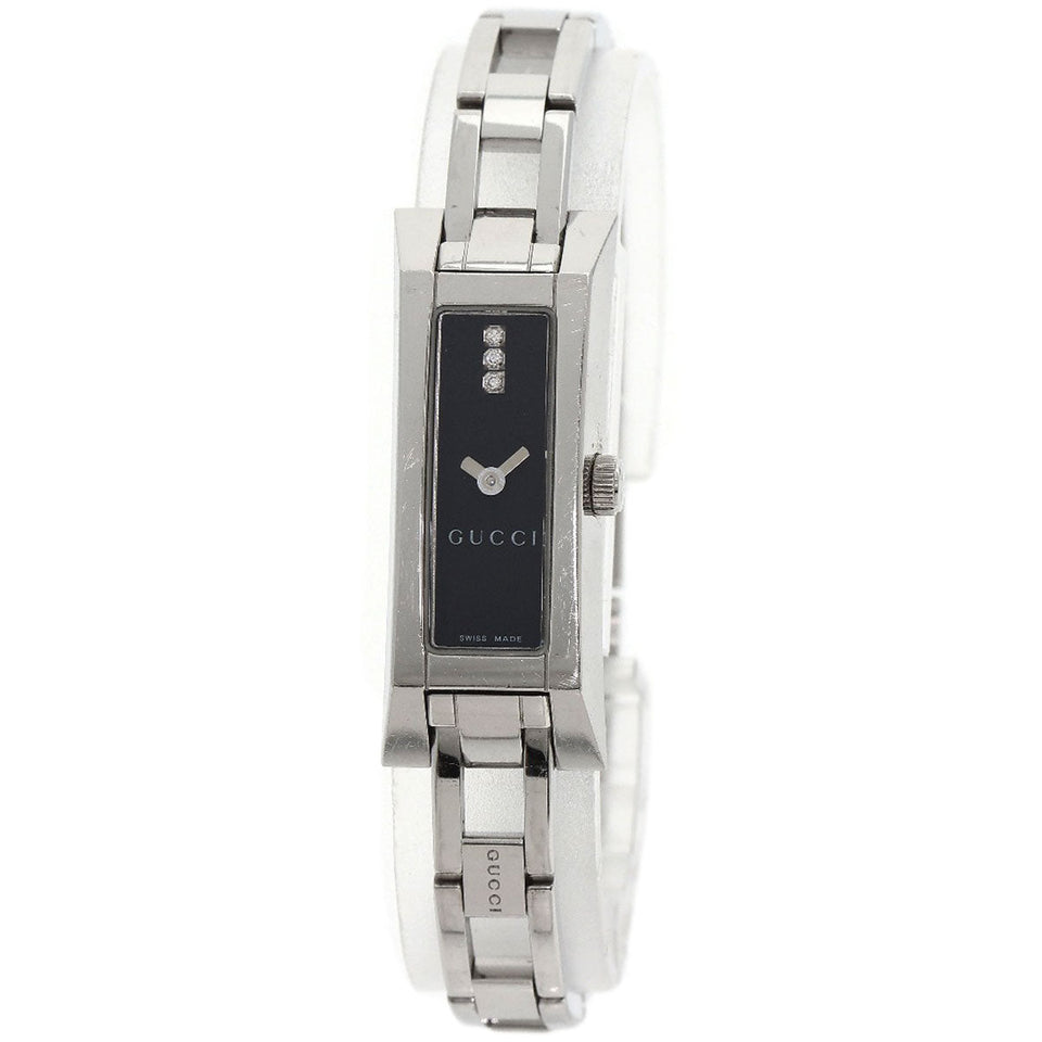 Gucci Watches Quartz 110 Stainless Steel , Stainless Steel Silver Square Face 3P Diamond black dial Women