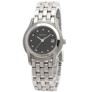 Gucci Watches Quartz 5500L Stainless Steel , Stainless Steel Silver 11P Diamond black dial Women
