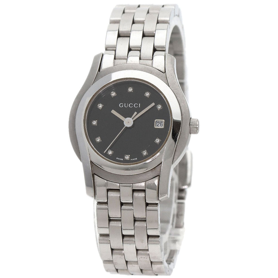 Gucci Watches Quartz 5500L Stainless Steel , Stainless Steel Silver 11P Diamond black dial Women