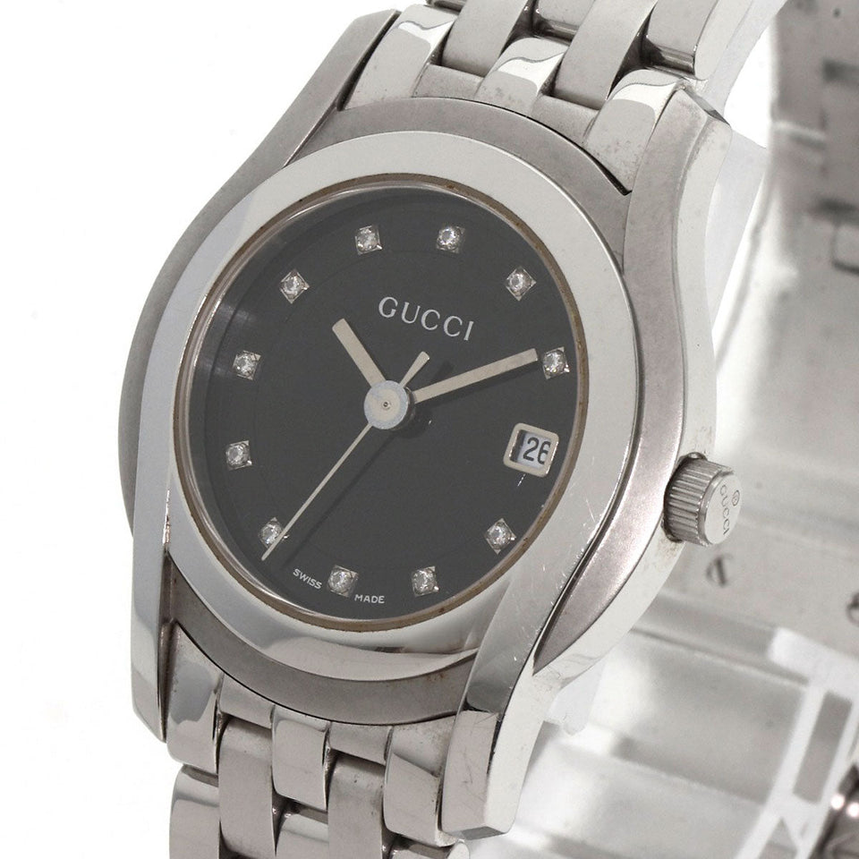 Gucci Watches Quartz 5500L Stainless Steel , Stainless Steel Silver 11P Diamond black dial Women