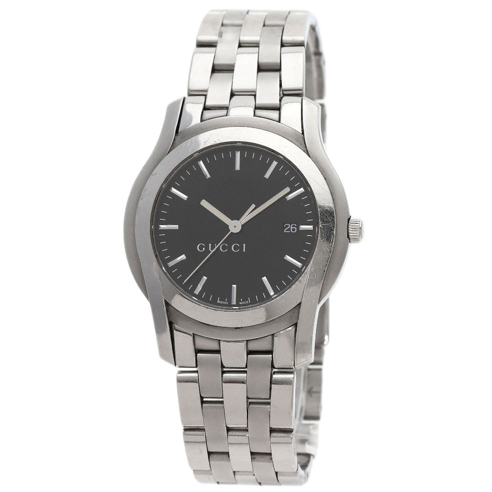 Gucci Watches Quartz 5500XL Stainless Steel Silver Round face black dial mens
