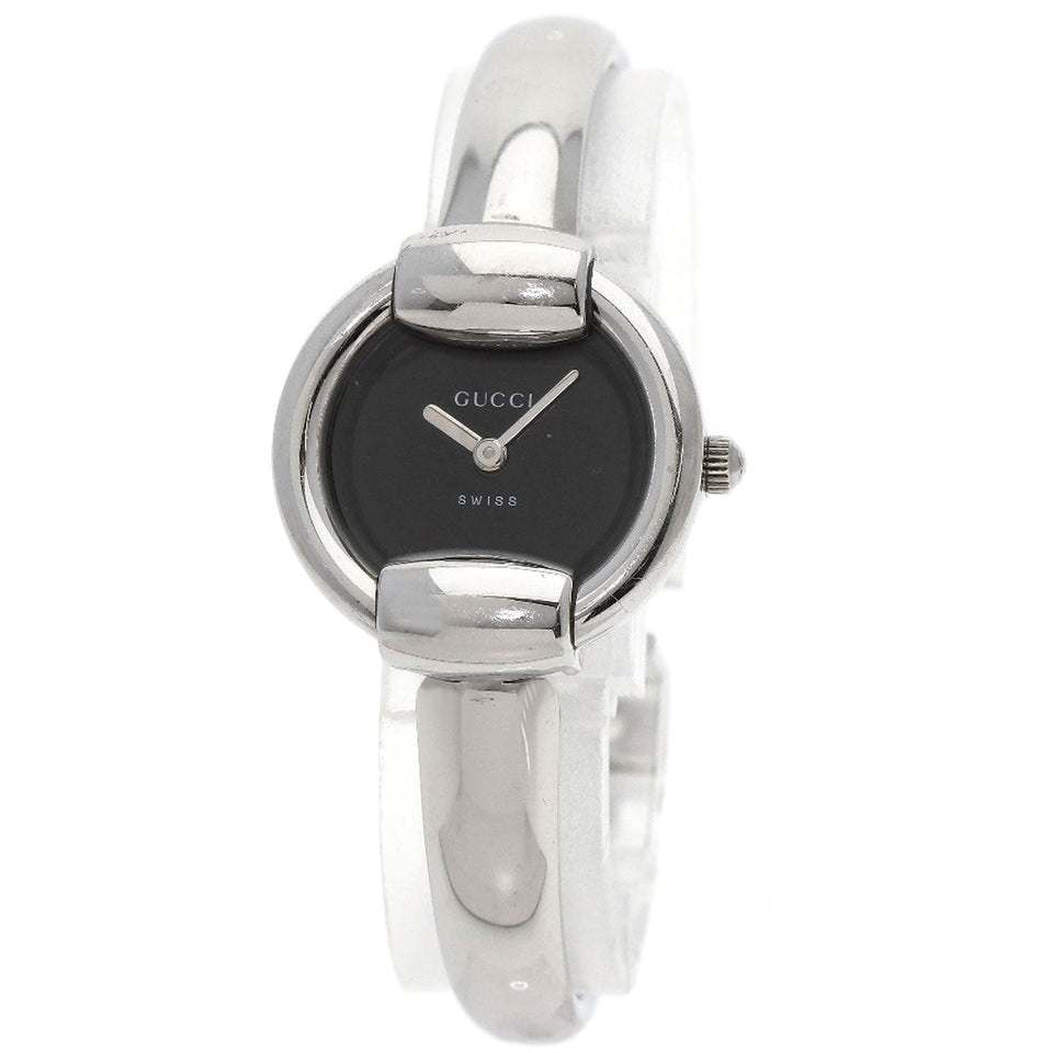 Gucci Watches Quartz 1400L Stainless Steel , Stainless Steel Silver Round face black dial Women