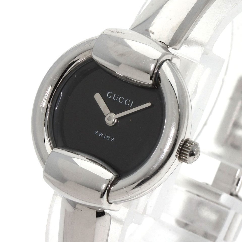 Gucci Watches Quartz 1400L Stainless Steel , Stainless Steel Silver Round face black dial Women