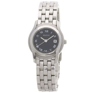 Gucci Watches Quartz 5500L Stainless Steel , Stainless Steel Silver Round face black dial Women