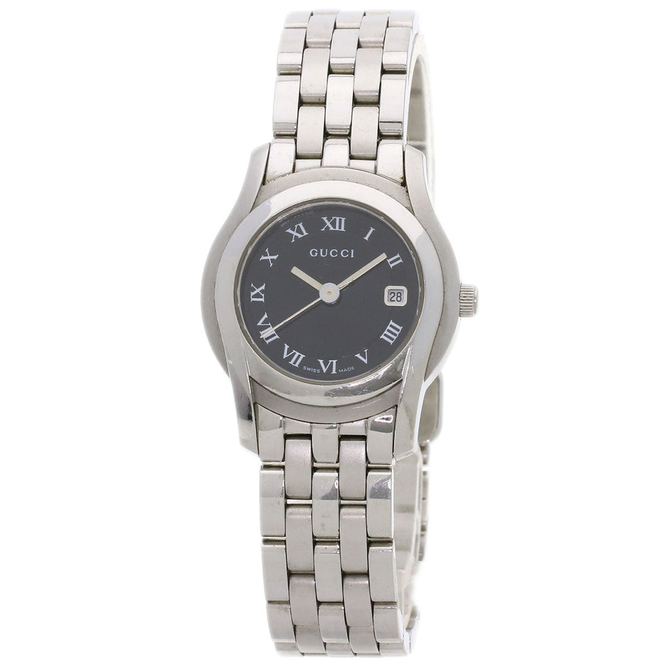 Gucci Watches Quartz 5500L Stainless Steel , Stainless Steel Silver Round face black dial Women