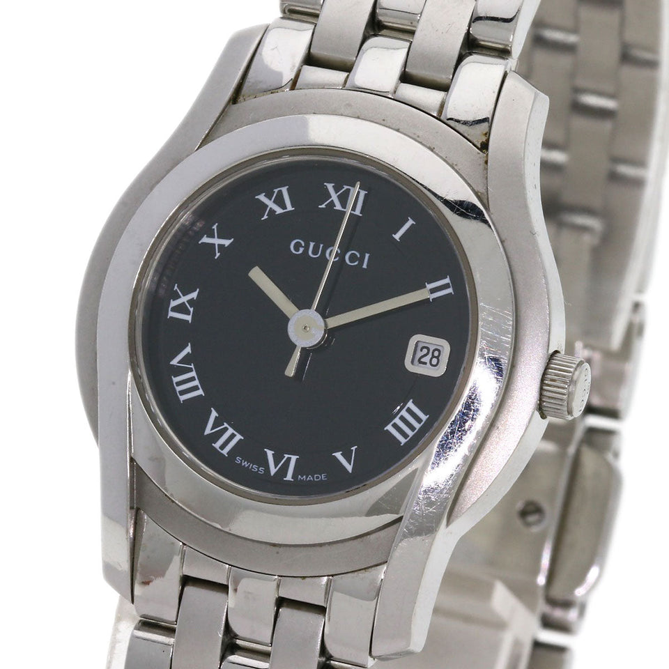 Gucci Watches Quartz 5500L Stainless Steel , Stainless Steel Silver Round face black dial Women