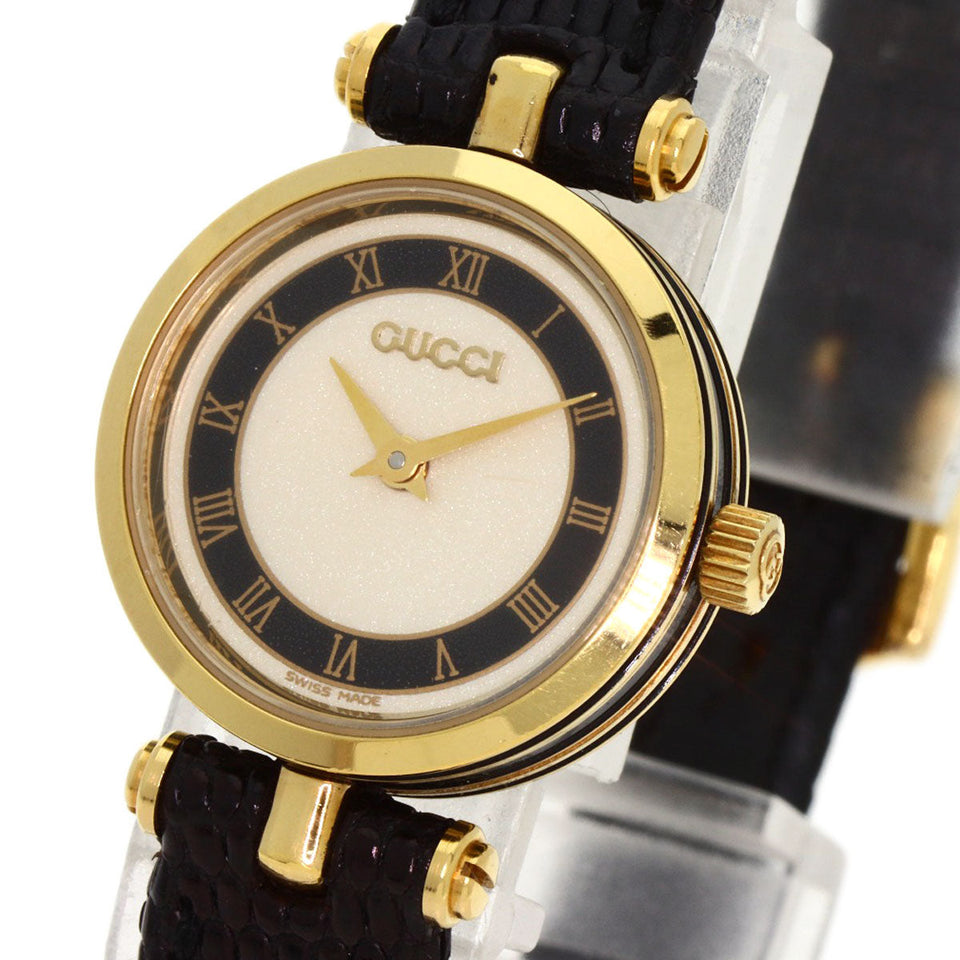 Gucci Watches Quartz Gold Plated, Leather gold Sherry line Ivory dial Women