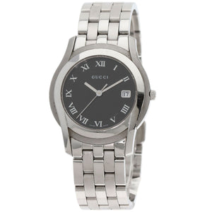 Gucci Watches Quartz 5500M Stainless Steel , Stainless Steel Silver Round face black dial mens
