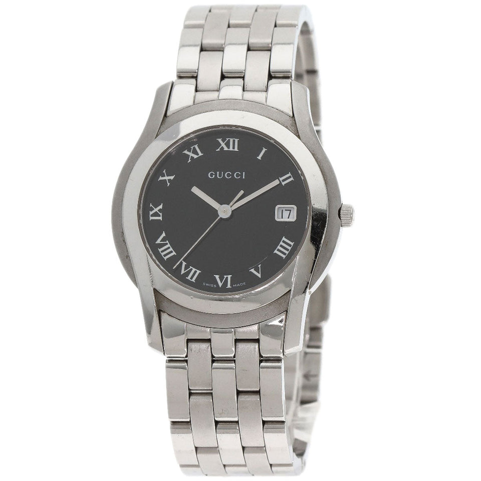 Gucci Watches Quartz 5500M Stainless Steel , Stainless Steel Silver Round face black dial mens