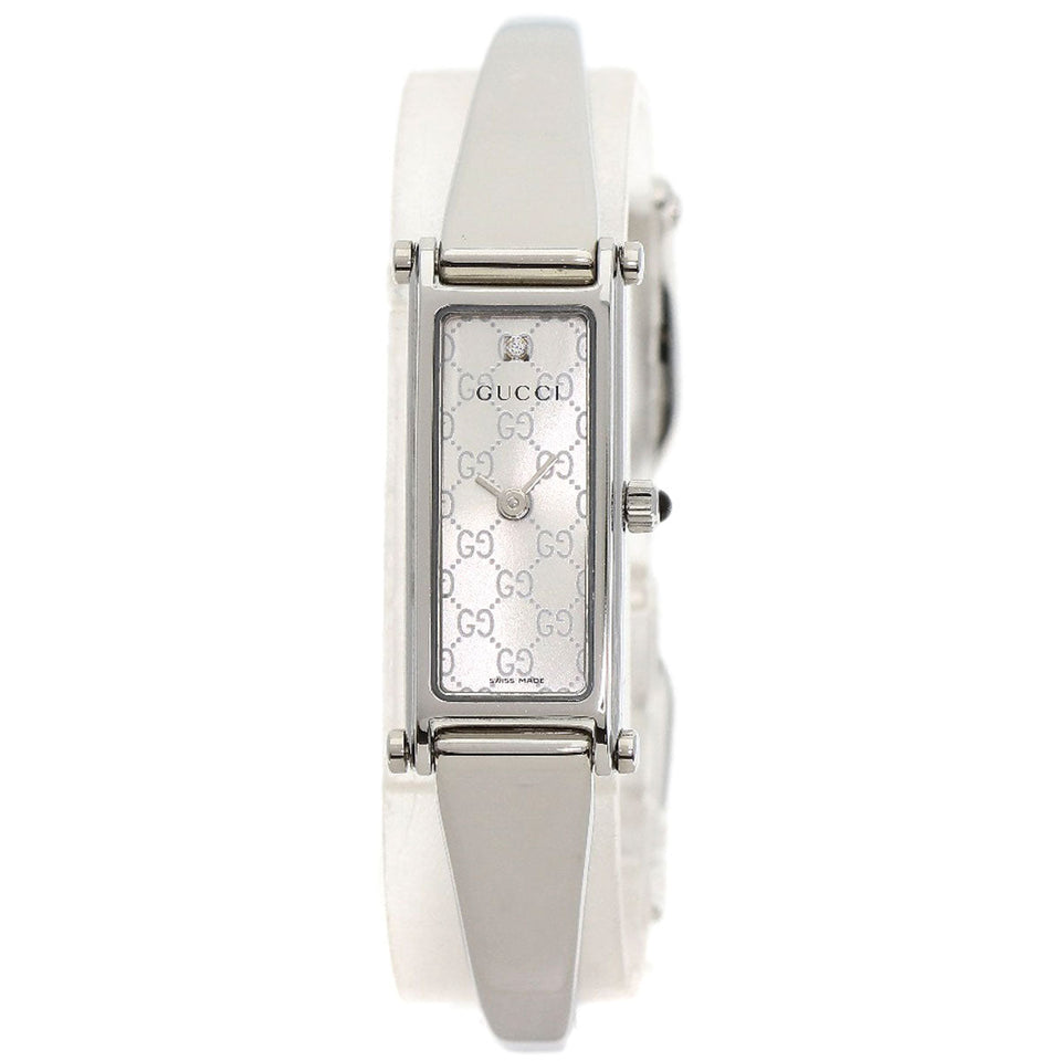 Gucci Watches Quartz 1500L Stainless Steel , Stainless Steel Silver GG Square Face 1P Diamond Silver dial Women