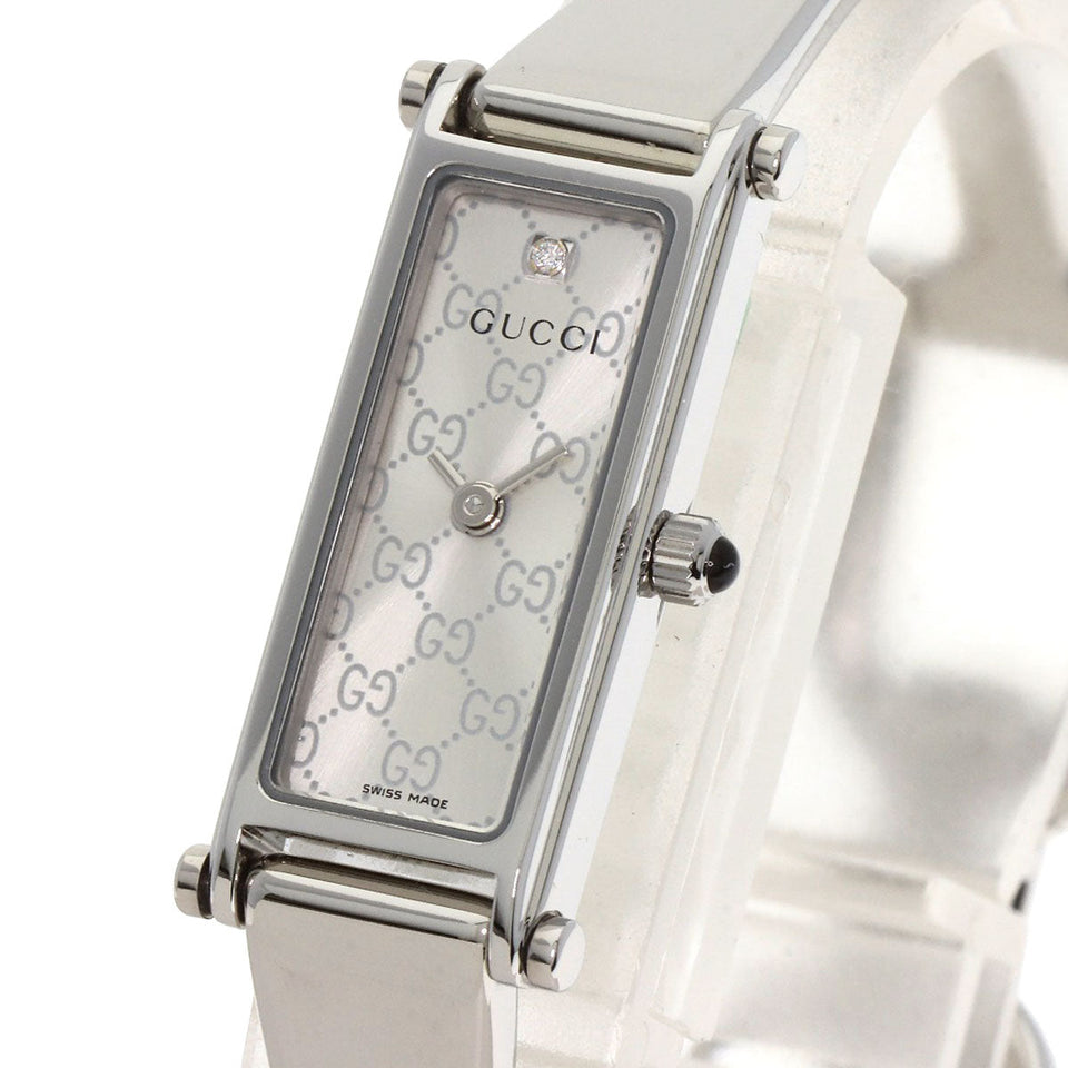 Gucci Watches Quartz 1500L Stainless Steel , Stainless Steel Silver GG Square Face 1P Diamond Silver dial Women