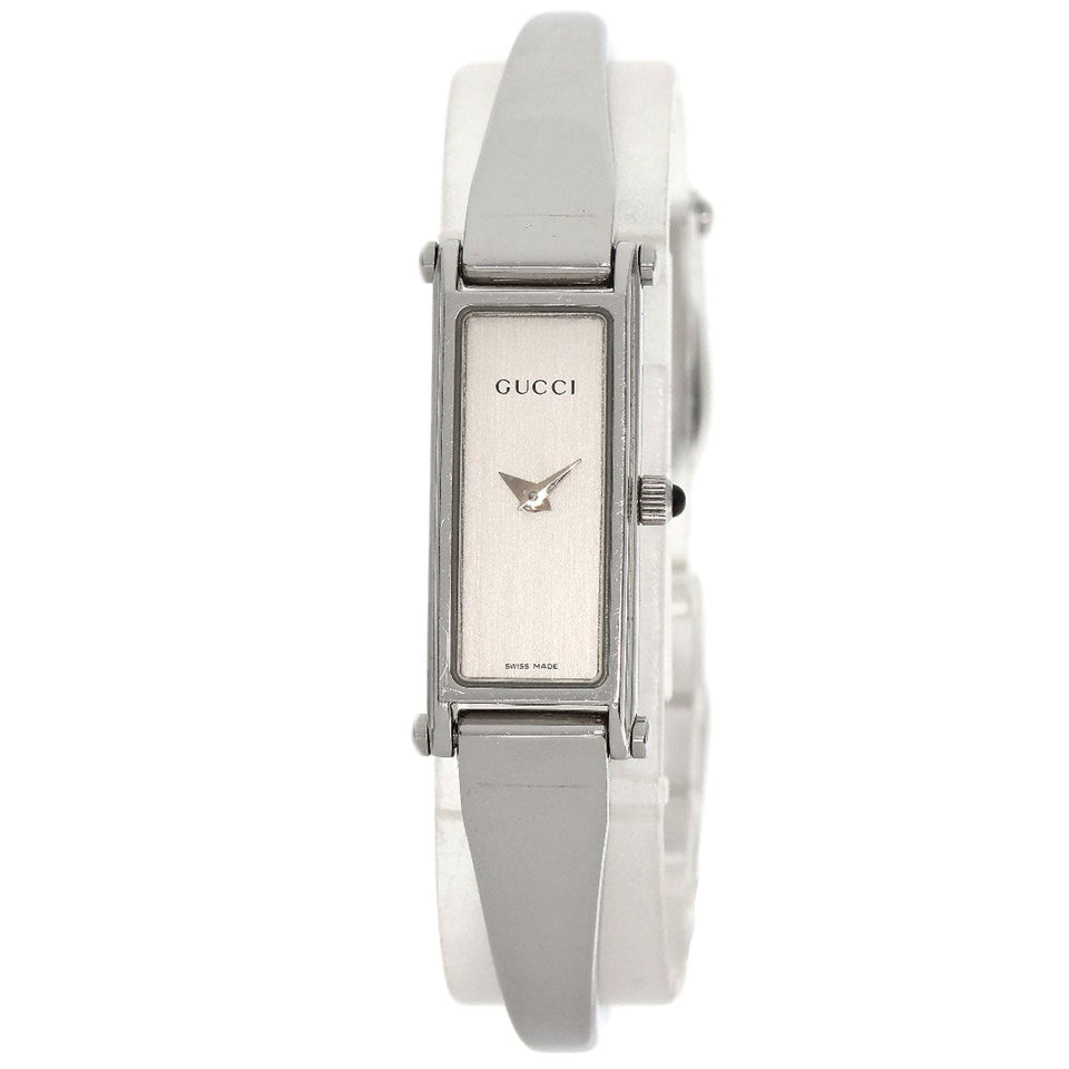 Gucci Watches Quartz 1500L Stainless Steel , Stainless Steel Silver Square face bangle Silver dial Women