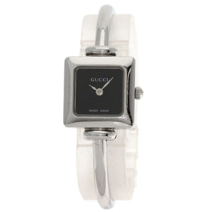 Gucci Watches Quartz 1900L Stainless Steel , Stainless Steel Silver Square face black dial Women