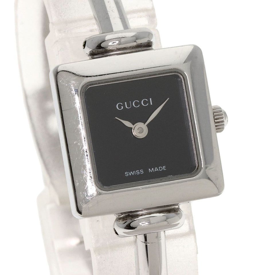 Gucci Watches Quartz 1900L Stainless Steel , Stainless Steel Silver Square face black dial Women