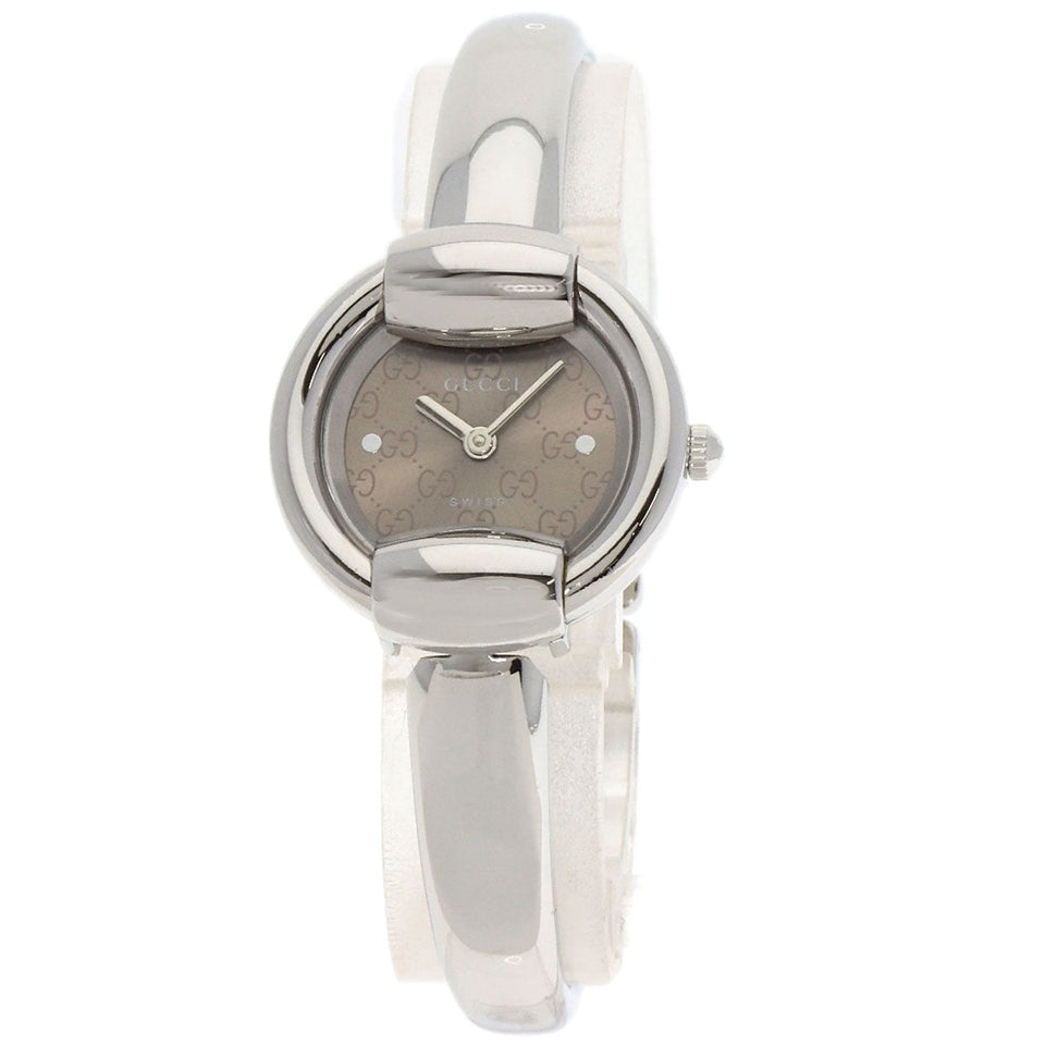 Gucci Watches Quartz 1400L Stainless Steel , Stainless Steel Silver GG round face bangle Brown dial Women