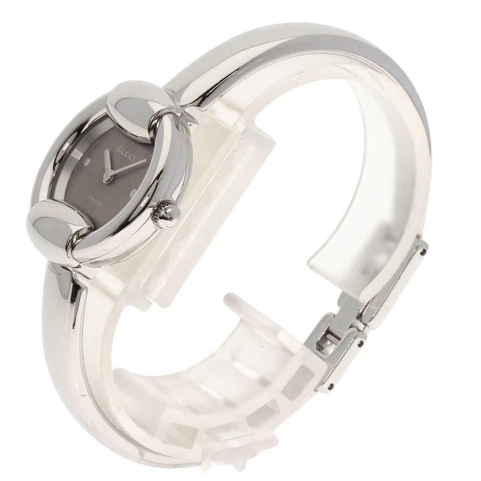 Gucci Watches Quartz 1400L Stainless Steel , Stainless Steel Silver GG round face bangle Brown dial Women