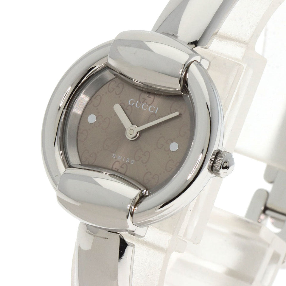 Gucci Watches Quartz 1400L Stainless Steel , Stainless Steel Silver GG round face bangle Brown dial Women