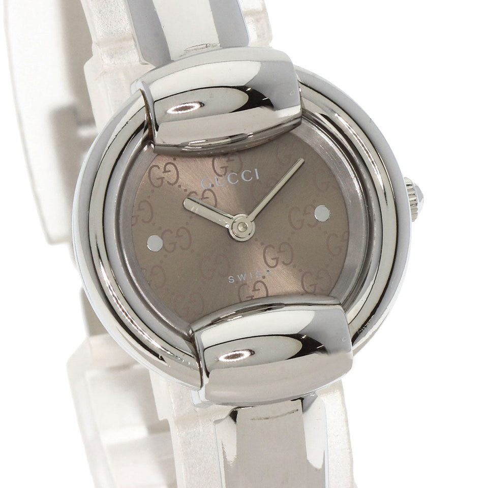 Gucci Watches Quartz 1400L Stainless Steel , Stainless Steel Silver GG round face bangle Brown dial Women