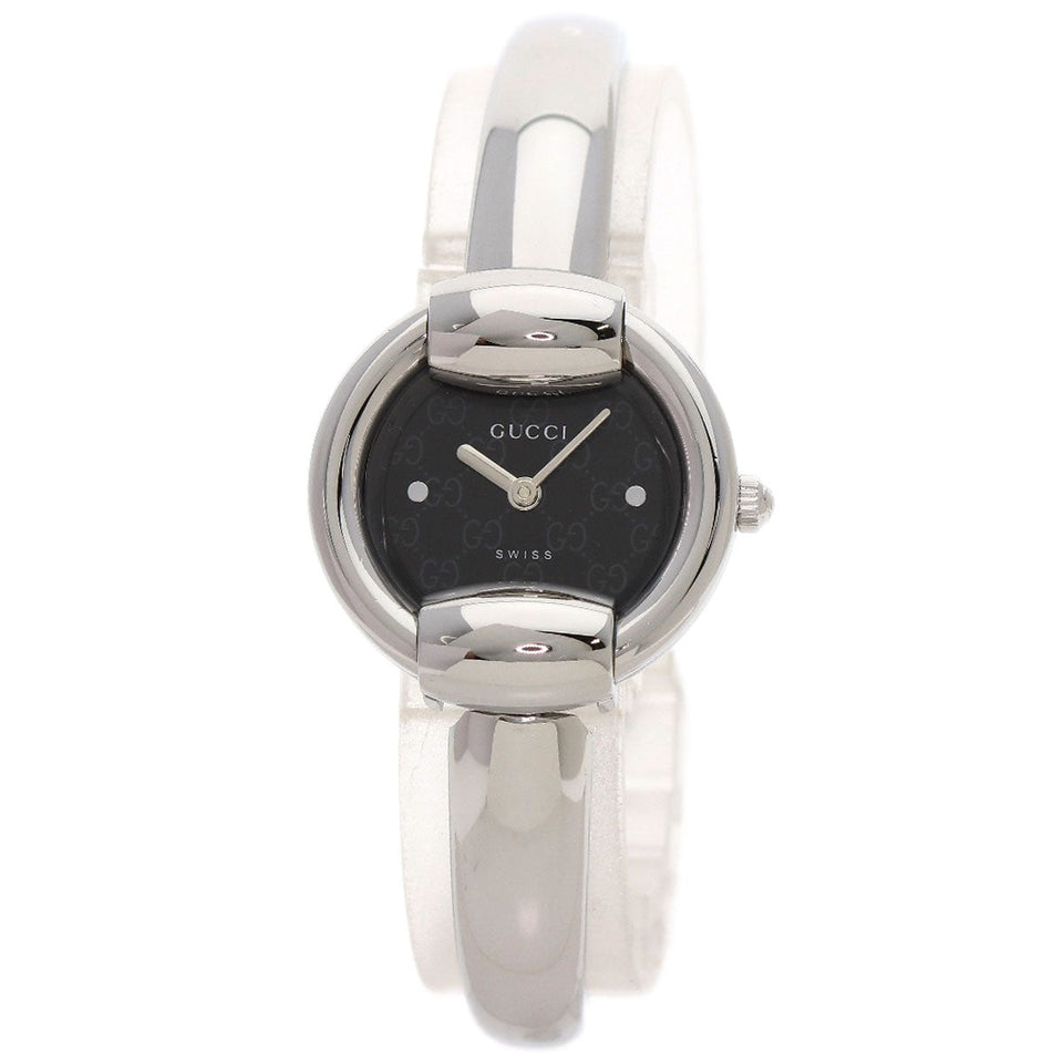 Gucci Watches Quartz 1400L Stainless Steel , Stainless Steel Silver Round face black dial Women