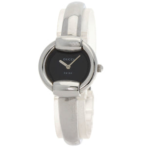 Gucci Watches Quartz 1400L Stainless Steel , Stainless Steel Silver round face bangle black dial Women