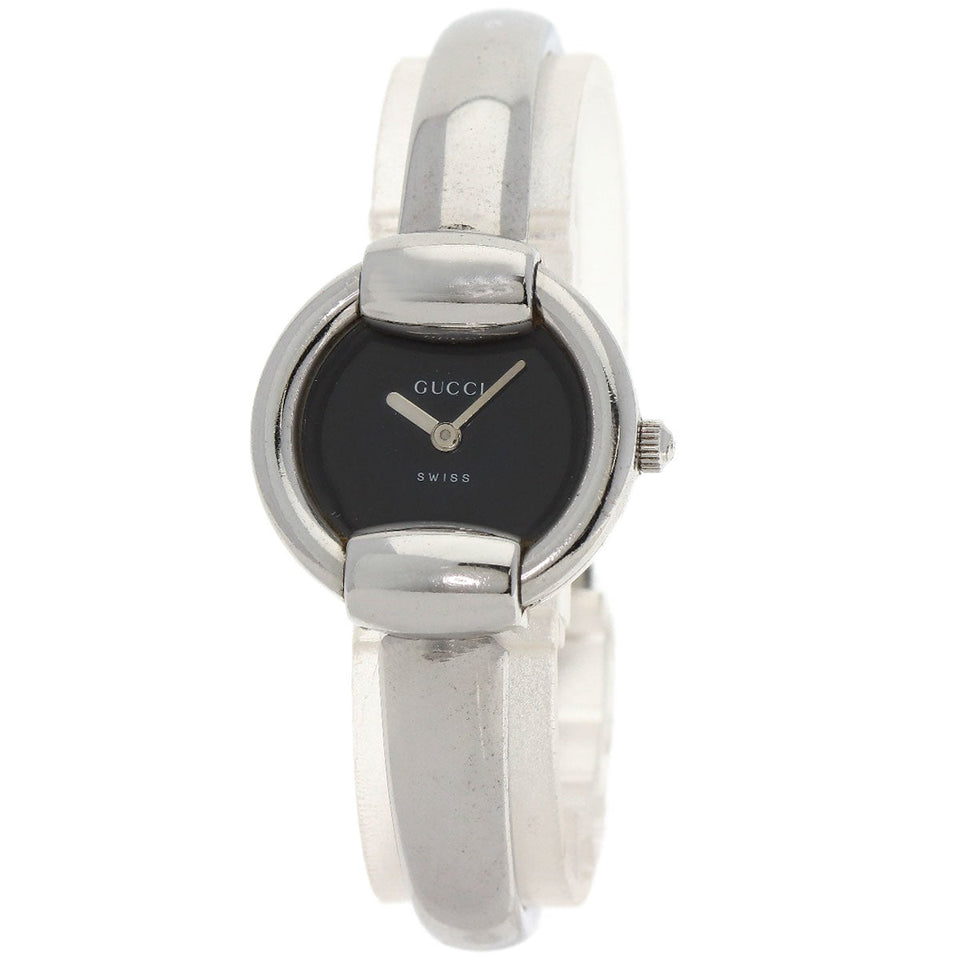 Gucci Watches Quartz 1400L Stainless Steel , Stainless Steel Silver round face bangle black dial Women