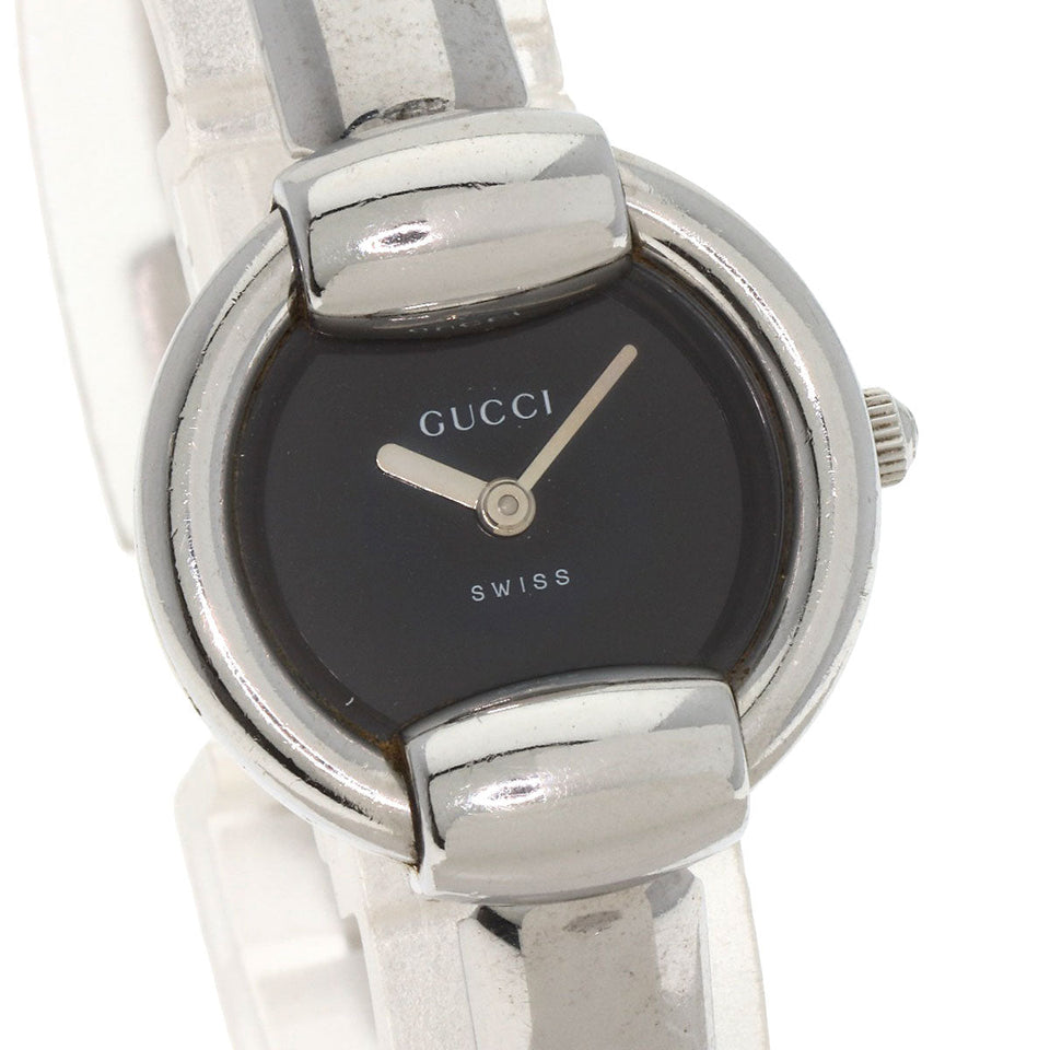 Gucci Watches Quartz 1400L Stainless Steel , Stainless Steel Silver round face bangle black dial Women