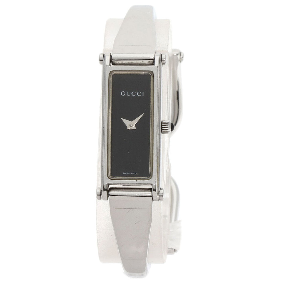 Gucci Watches Quartz 1500L Stainless Steel , Stainless Steel Silver Square face black dial Women