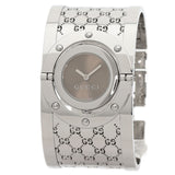 Gucci Watches Quartz YA112 Stainless Steel , Stainless Steel Silver Twirl Wide Bangle Brown dial Women