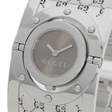 Gucci Watches Quartz YA112 Stainless Steel , Stainless Steel Silver Twirl Wide Bangle Brown dial Women
