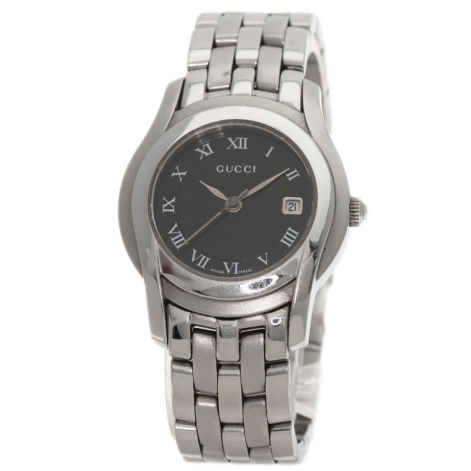 Gucci Watches Quartz Stainless Steel , Stainless Steel Silver 5500L black dial Women