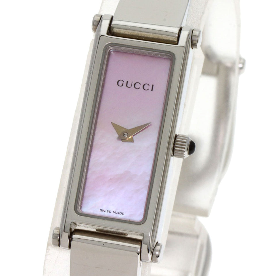 Gucci Watches Quartz 1500L Stainless Steel , Stainless Steel Silver Square face Pink shell dial Women