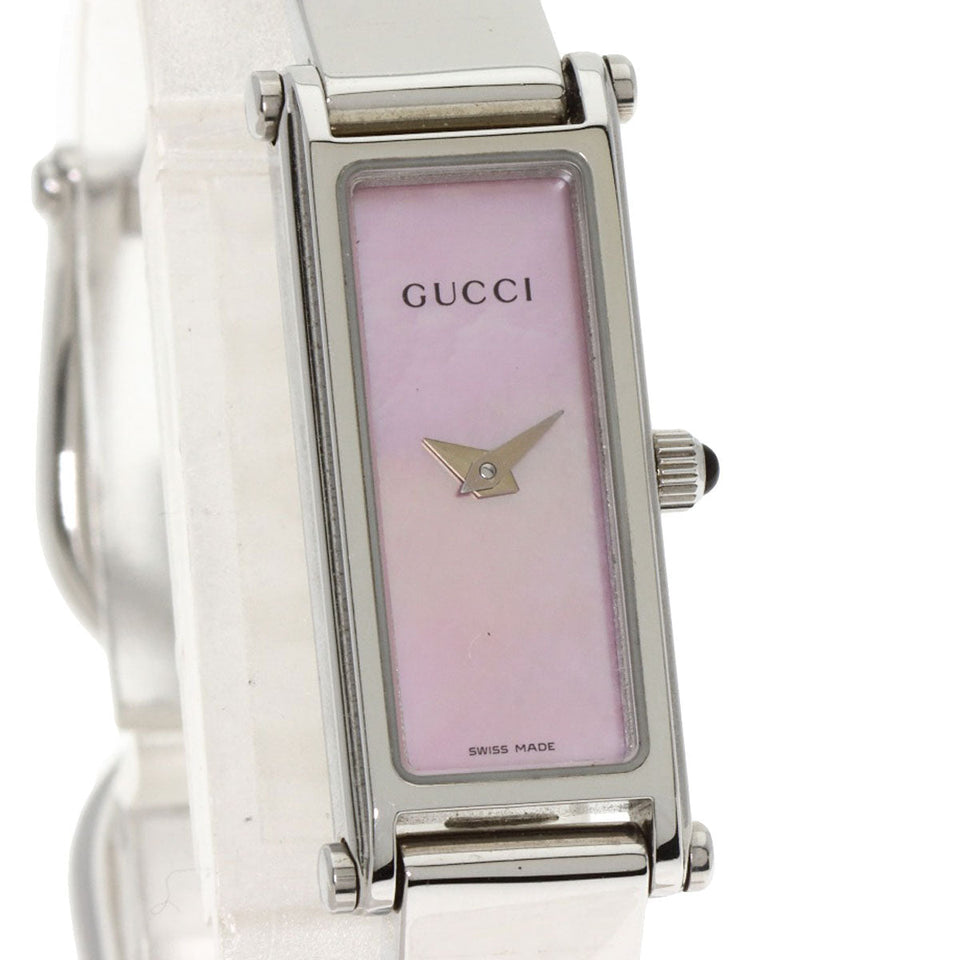 Gucci Watches Quartz 1500L Stainless Steel , Stainless Steel Silver Square face Pink shell dial Women