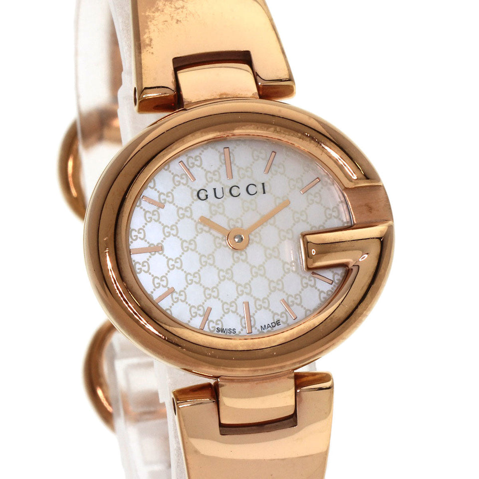 Gucci Watches Quartz 134.5 PGP , PGP gold GG shell bangle White shell dial Women