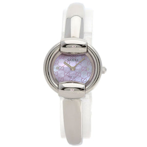 Gucci Watches Quartz 1400L Stainless Steel , Stainless Steel Silver Round Face GG Pink Shell Bangle Pink shell dial Women