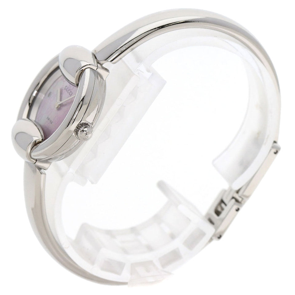 Gucci Watches Quartz 1400L Stainless Steel , Stainless Steel Silver Round Face GG Pink Shell Bangle Pink shell dial Women