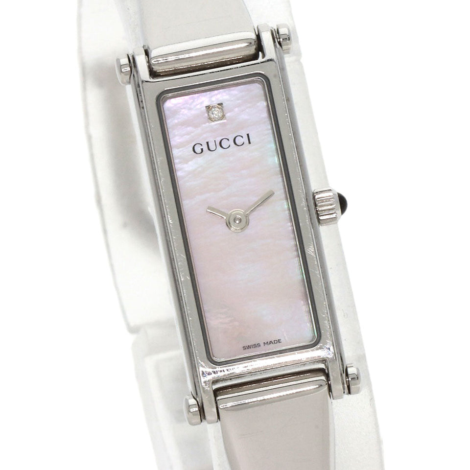 Gucci Watches Quartz 1500L Stainless Steel , Stainless Steel Silver Square Face 1P Diamond Bangle shell dial Women