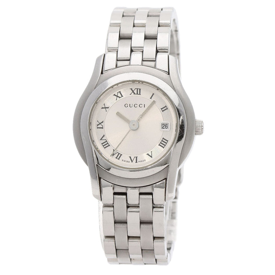 Gucci Watches Quartz 5500L Stainless Steel , Stainless Steel Silver Round face Silver dial Women