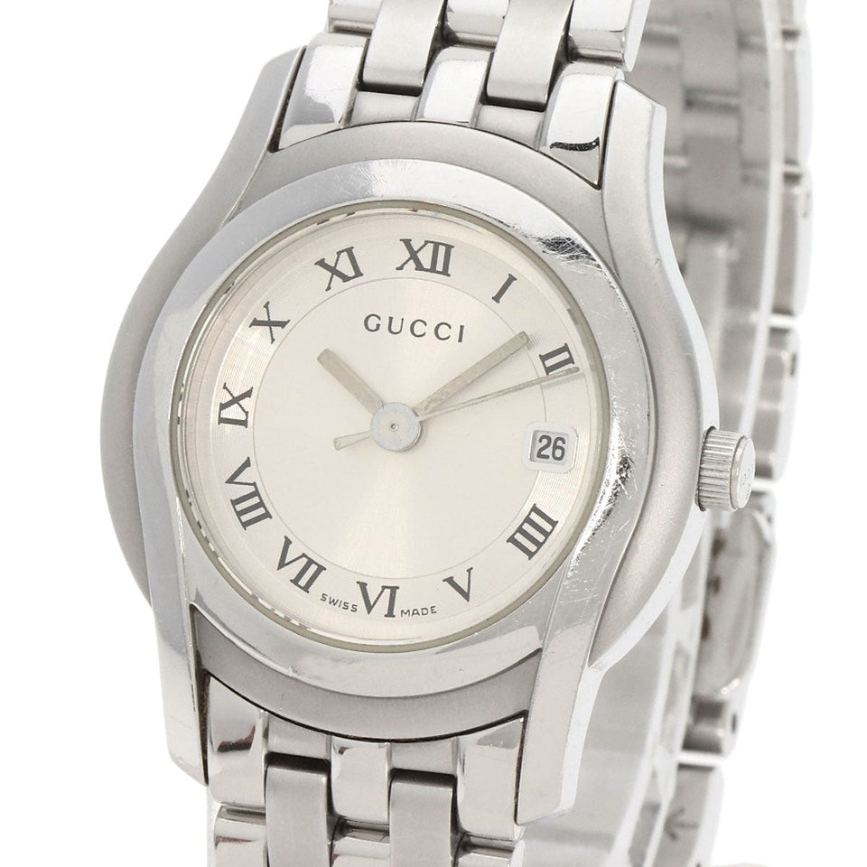 Gucci Watches Quartz 5500L Stainless Steel , Stainless Steel Silver Round face Silver dial Women