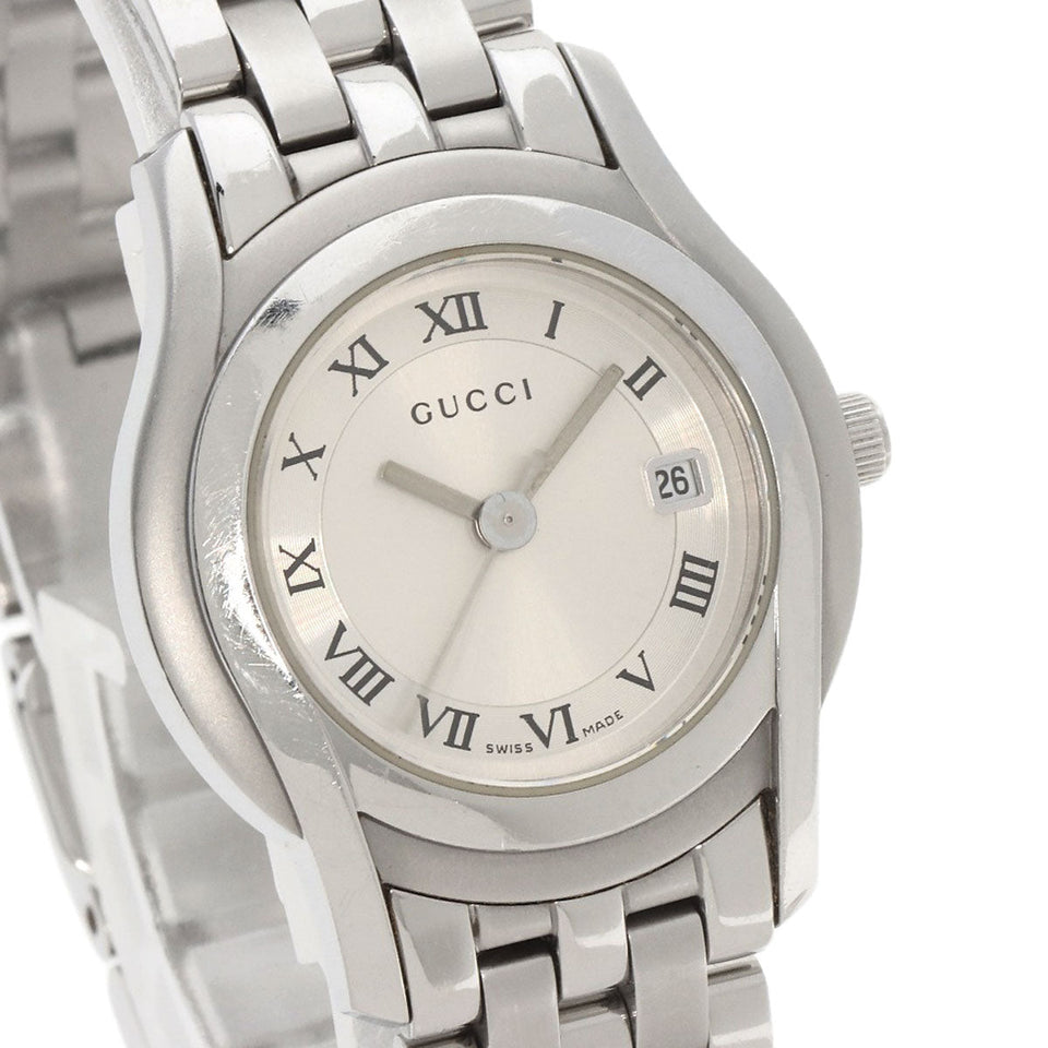 Gucci Watches Quartz 5500L Stainless Steel , Stainless Steel Silver Round face Silver dial Women