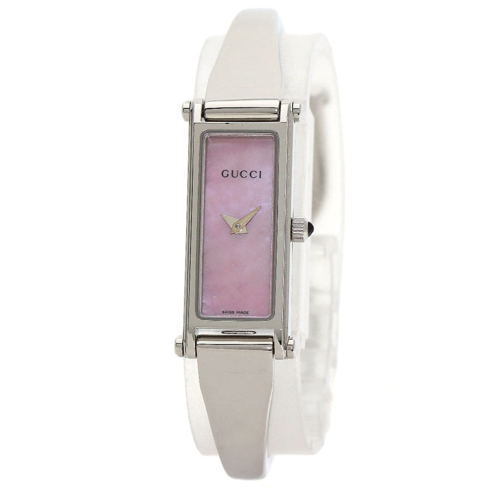 Gucci Watches Quartz 1500L Stainless Steel , Stainless Steel Silver Square face bangle Pink shell dial Women